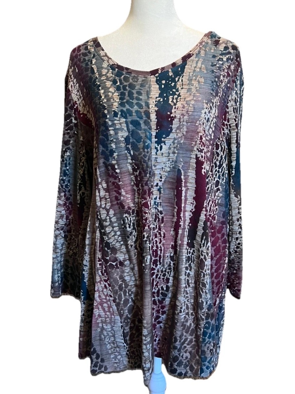 Ali Miles Colorful Artsy Southwestern Boho Mesh Overlay Tunic Top Women’s Size L